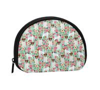 Jack Russell Terrier Floral, Women's Storage Bag Shell Makeup Bag Small Coin Purse Shell Change Pouch