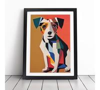 Jack Russell Terrier Geometric Vol.2 Framed Wall Art Print - Ready to Hang Picture - Modern Art for Living Room Bedroom Kitchen Home - Black A4 (27 x 36 cm)