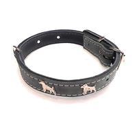 Jack Russell Terrier Grey Genuine Leather Dog Collar with Unique Design and Jack Russell Badges 1" Wide (Small Size: 13" - 17")