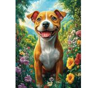 Jack Russell Terrier in A Flower Meadow 300 Piece Count Jigsaw Puzzle Set Wildlife Pet For Adults Teens 14+ Concentration Training Indoor Game Family Game Night Rigid Cardboard 300 PCS
