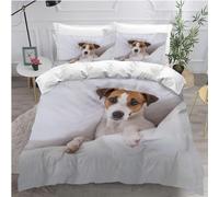 Jack Russell Terrier King Size Duvet Cover Sets Animal Bedding Sets 3D Print 3 Pieces Soft Brushed Microfiber Quilt Cover 230x220 cm + 2 Pillowcases with Zipper A1378