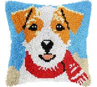 Jack Russell Terrier Latch Hook Kits for Adults Kids Beginners Cute Dogs Latch Hook Pillow Kit Pre-Printed Latch Hook Rug Kits Cross-stitch Embroidery Cushion for Home Sofa Decoration 17x17 in.