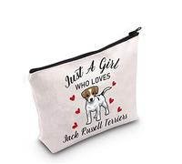 Jack Russell Terrier Lover Gift Just A Girl Who Loves Jack Russell Terriers Makeup Bag Jack Russell Terrier Owner Cosmetic Bag Dog Mom Zipper Travel Bag (Who Loves Jack Russell Terriers)