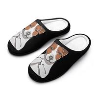 Jack Russell Terrier Middle Finger Comic Dog Winter Warm Mens Slippers Rubber Sole Comfortable Cotton House Shoes For Daily Wear 11-12（44-45）