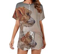 Jack Russell Terrier Pajama Sets for Women Short Sleeve Shirt And Shorts Cozy Sleepwear Loungewear Pjs L