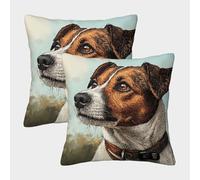 Jack Russell Terrier Pillow Covers 2 Pack Cozy Pillowcase Art Cushion Covers Zippered Decor for Sofa Living Room Bed Home 40x40cm