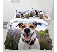 Jack Russell Terrier Printed Single Duvet Cover Set Lavender Field Bedding Set Ultrasoft Microfiber Quilt Cover 135x200 cm with Zipper and 2 Pillowcases for Single Bed B.2203