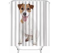 Jack Russell Terrier Shower Curtain 180 x 180 cm Animal Shower Curtains Mould Proof Resistant Polyester Fabric Bath Curtain, Waterproof Washable Bathroom Curtains with 12 Plastic Hooks for Wet Room