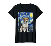 Jack Russell Terrier Starry Night Dog Art Value Graphic T-Shirt, Women, Black, M