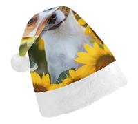 Jack Russell Terrier Sunflower Funny Santa Hat Plush Christmas Hats Party Headwear for Holiday New Year