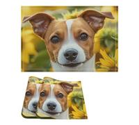 Jack Russell Terrier Sunflower Linen Place Mats Heat Resistant Non Slip Table Placemats Stylish Printed Dining Decor