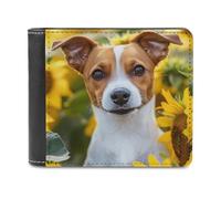 Jack Russell Terrier Sunflower Slim Leather Men's Wallets with 6 Card Holders Minimalist Billfold Travel Purse