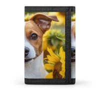 Jack Russell Terrier Sunflower Slim Men's Wallets with 8 Card Holders Minimalist Trifold Travel Purse