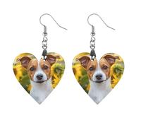 Jack Russell Terrier Sunflower Women Dangle Earrings Elegant Wooden Pendant Earring for Daily Wear Love