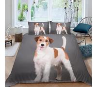 Jack Russell Terriers King Size Duvet Cover Set Cute Puppy Bedding Double Bed Set 3D Print Soft Comfort Microfiber Quilt Cover 220x230 cm with Zipper Closure and 2 Pillowcases j.670