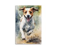 Jack Russell Watercolor Illustration Wall Art, Cute Preppy Pet Decor for Living Room Poster Decorative Painting Canvas Wall Posters And Art Picture Print Modern Family Bedroom Decor Posters 12x18inch(