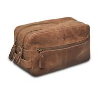 Jack Shaver Handmade Full Grain Leather Travel Toiletry Bag - Wash Bag, Shaving Kit and Make Up Kit - Travel Gift for Men and Women (Brown)