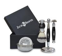Jack Shaver Mens Shaving Set- Personal 5Pc Shaving Kit for Men - Synthetic Badger Shaving Brush - Double Edge Shaving Razor - Shaving Soap and Bowl - Shaving Stand - Best Gift for Men