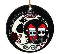 Jack Skellington and Sally I Love You to The Moon & Back Ceramic Christmas Ornament - Nightmare Before Xmas Hanging Ornament for Christmas Tree Decorations