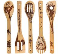 Jack Skellington Gifts - 5 PCS Wooden Spoon Set,Wooden Spatula for Cooking and Baking,Nightmare Before Christmas Gifts,Valentines Gifts for Her,Mothers Day Kitchen Gifts