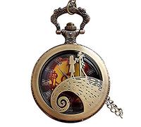 Jack Skellington Sally Tim Burton's Nightmare Before Christmas Pocket Watches Vintage Bronze Pendant Chain Clock Women Men Gift