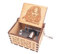 Jack Sparrow Music Box Hand Crank Musical Box Carved Wooden,Play Davy Jone's Theme,Brown