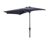 Jack Stonehouse 2.7m Halfround Parasol Sunshade | Dark Grey 160gsm UV Resistant Polyester Balcony Umbrella with Air Vent & Crank | 270cm Garden Pool Patio Outdoor Shade