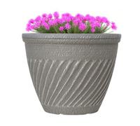 Bali Planter Distressed Cedar | Outdoor Classic Ceramic Look Round Plastic Garden Flower Pot | Glossy Finish | Frost & UV Resistant Traditional Plant | Dia: 16" or 14" (39cm or 34cm) (1, 35cm)
