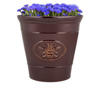 Jack Stonehouse Bee Planter Outdoor Classic Ceramic Look 30Cm 14Lt Round Plastic Flower Pot Glossy Finish Frost Uv Resistant Traditional Garden