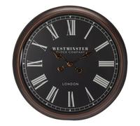 Jack Stonehouse Extra Large Round Antique Roman Numerals Wall Clock 76Cm 30In Xl Black Dial Brass Rim White Numbers Living Room Kitchen