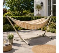 Jack Stonehouse Freestanding Frame Hammock | Neutral Caramel & Cream Portable Powder Coated Steel | Bohemian Beige Boho Garden Relaxation Crib