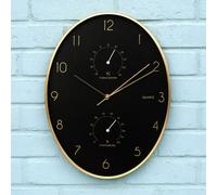 Jack Stonehouse Indoor Oval Wall Clock 84.5Cm Thermometer And Hygrometer In Black Dial Golden Rim Quartz Movement