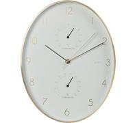 Jack Stonehouse Indoor Oval Wall Clock 84.5Cm Thermometer And Hygrometer In White Dial Golden Rim Quartz Movement