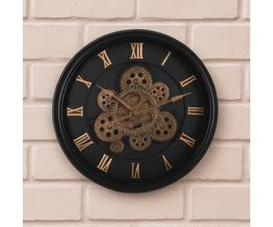Jack Stonehouse JSH 40.5cm Black & Gold Gears Wall Clock | Modern Steampunk | Silent Movement Decorative for Living Room Bedroom Office Home Décor