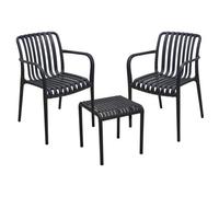 Jack Stonehouse Jsh Black 3 Piece Modern Garden Patio Set With 2X Chairs & Table Uv Protected Weather Resistant Pp Polypropylene