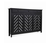 Jack Stonehouse Jsh Chevron Slat 152Cm Black Gloss Wooden Radiator Cover With Drawer Sturdy Stylish Modern Mdf - Large