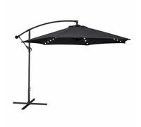 Jack Stonehouse JSH Large 3m Banana Cantilever Parasol with Solar LED Lights | Outdoor Round Hanging Garden Patio Day Sun Umbrella | UV Protection, Crank Handle & Tilt Sunshade (Black)