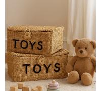 Jack Stonehouse Jsh Storage Toy Baskets 39Cm Set Of 2 Natural Seagrass And Jute Home Organiser Boxes Wicker Kids Toys Blankets Towels Play Room