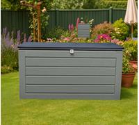 Jack Stonehouse Large Outdoor Plastic Garden Storage Box 680L - Weather & Fade Resistant, Lockable, Doubles As Storage Bench - Wood Effect