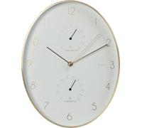 Jack Stonehouse Modern Indoor Oval Wall Clock 34.5cm (13.5”) With Thermometer and Hygrometer | Quartz Clock Movement For Living Room, Kitchen, Office, Wall Decor (White)