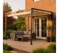 Jack Stonehouse Outdoor Free Standing Pergola - Retractable Water-Resistant Roof Canopy & Steel Frame. For Sun, Bbq, Parties - Beige - 3M X 2.15M