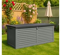 Jack Stonehouse Outdoor Plastic Garden Storage Box 390L - Weather & Fade Resistant, Lockable, Doubles As Storage Bench - Wood Effect