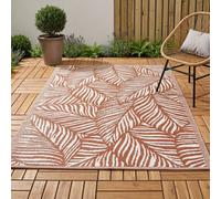 JSH Classic Pattern Outdoor Floor Rugs | Woven Wool-Look Anti-Slip Plastic Garden Mat | Various Designs Leaf Nature Zig-Zag Hard Wearing Heavy Duty | Decking Patio Conservatory Kitchen (Rust Leaf)