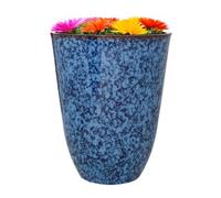 Jack Stonehouse Outdoor Tall 15Lt Speckled Blue Planter Ceramic Look Round Plastic Flower Pot 29X36Cm Glossy Finish Frost/uv Resistant