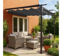 Jack Stonehouse Outdoor Wall Mounted Pergola - Retractable Water-Resistant Roof Canopy & Steel Frame. For Sun, Bbq, Parties - Grey - 3M X 3M