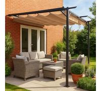 Jack Stonehouse Outdoor Wall Mounted Pergola - Retractable Water-Resistant Roof Canopy & Steel Frame. For Sun, Bbq, Parties - Beige - 3M X 3M