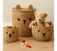 Jack Stonehouse Teddy Bear Storage Baskets Set Of 3 Round Woven Natural Seagrass And Jute Cute Home Organisers Perfect Nursery Play Room Baby