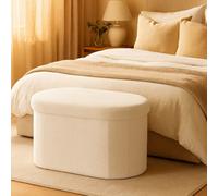 Jack Stonehouse Teddy Boucle Storage Ottoman White Soft Foldable Collapsible Portable Pouffe Foot Rest Stool