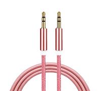Jack to Jack 3.5mm Premium Auxiliary Nylon Male to Male Audio Cable, Headphone Aux Cable Audio Stereo lead, Compatible with Microphone Headset Earphone Speaker Phone Laptop PC TV Car Mp3. (Pink)
