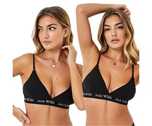 Jack Wills Womens Biddstone Multipack Bralette 2 Pack Lightly Lined Bralettes Black 10 (S)